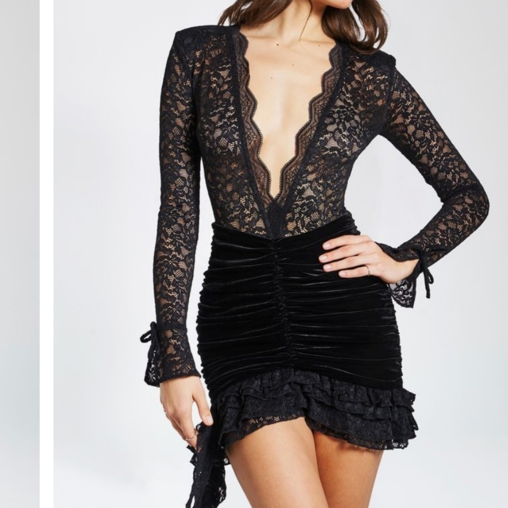 Miss Circle Nadina Black Lace Velvet Mini Dress  M